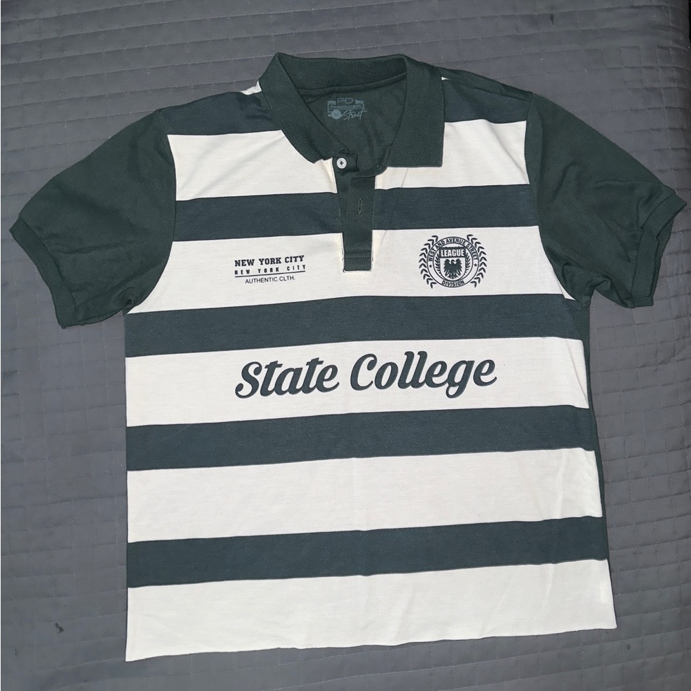 State College Striped Polo Shirt - Black and White